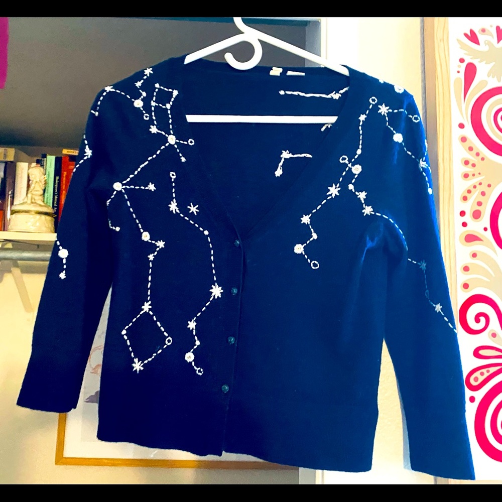 “Vintage” Anthro Moth navy constellation cardigan